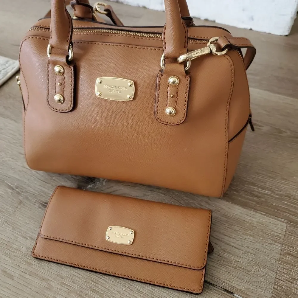 Michael Kors Saffiano Leather Crossbody Satchel and Bi-fold Wallet